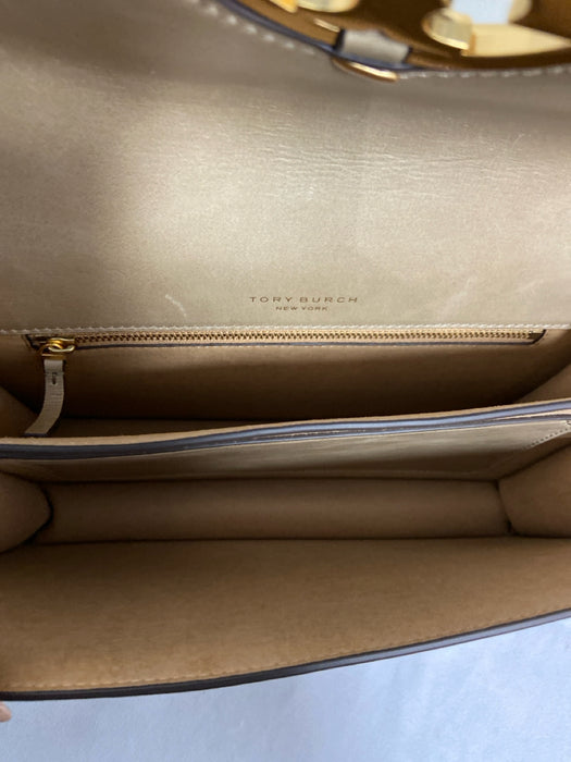 Tory Burch Taupe Brown Leather Braided Strap Shoulder Bag Gold Hardware Bag