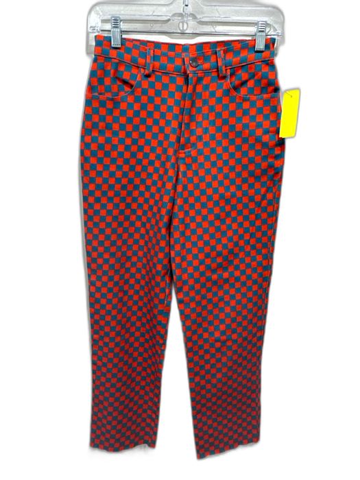 The Kit. Size 0 Orange & Blue Print Cotton Blend Denim Checkered Jeans Orange & Blue Print / 0