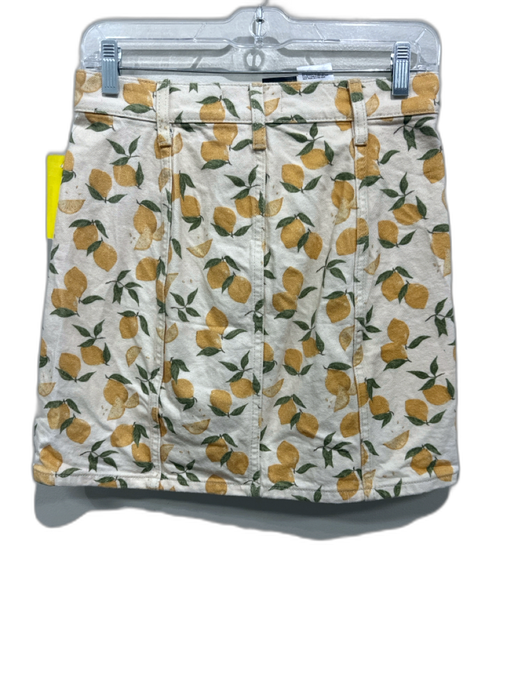 Reformation Size 4 Cream & Yellow Print Cotton Blend Denim Lemons Mini Skirt Cream & Yellow Print / 4