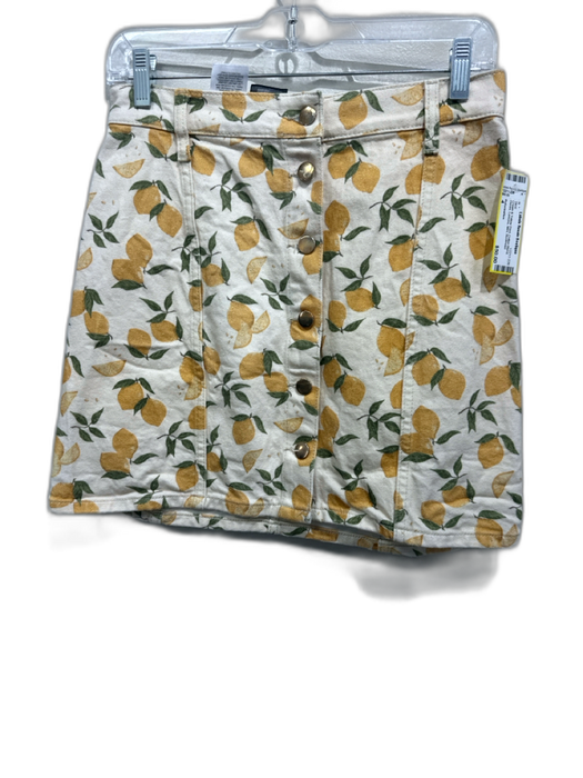 Reformation Size 4 Cream & Yellow Print Cotton Blend Denim Lemons Mini Skirt Cream & Yellow Print / 4
