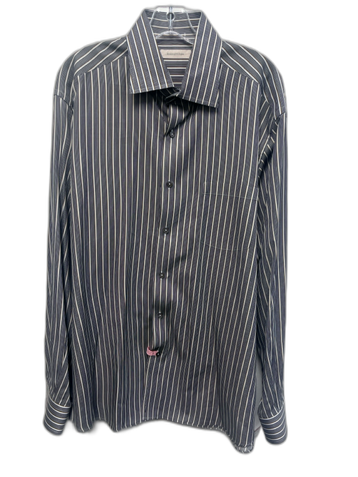 Zegna Size XXL Gray & White Cotton Striped Button Up Men's Long Sleeve Shirt Gray & White / XXL