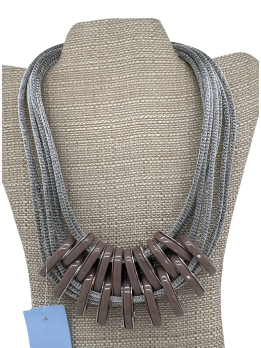 Lafayette 148 Silver & Taupe Metal magnetic clasp Ovals Multi Strand Necklace Silver & Taupe