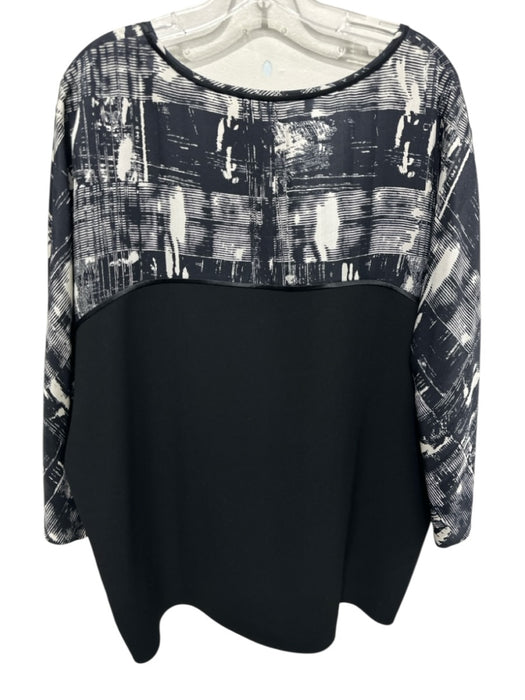 Lafayette 148 Size L Black & White Silk Abstract Paneled 3/4 Sleeve Top Black & White / L