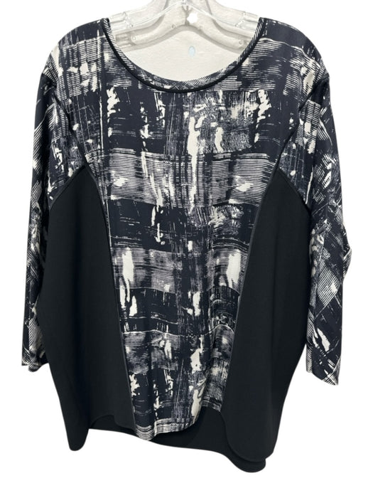 Lafayette 148 Size L Black & White Silk Abstract Paneled 3/4 Sleeve Top Black & White / L