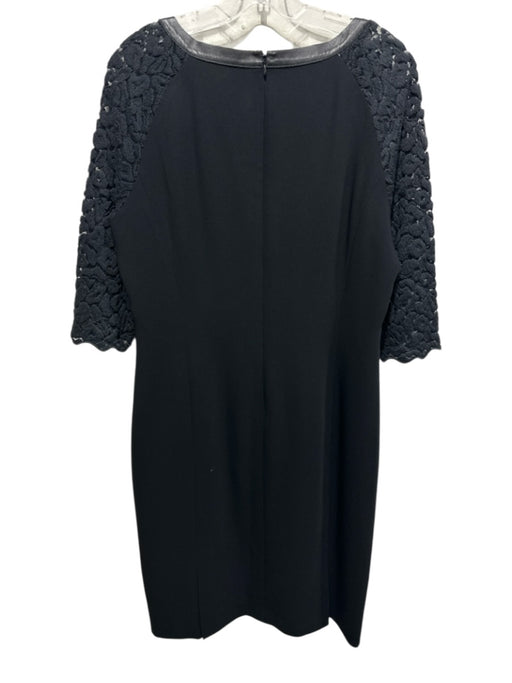 Lafayette 148 Size 14 Black Acetate Blend Crochet Lace 3/4 Sleeve Column Dress Black / 14