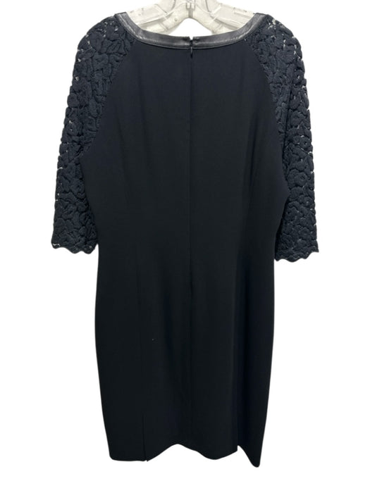 Lafayette 148 Size 14 Black Acetate Blend Crochet Lace 3/4 Sleeve Column Dress Black / 14
