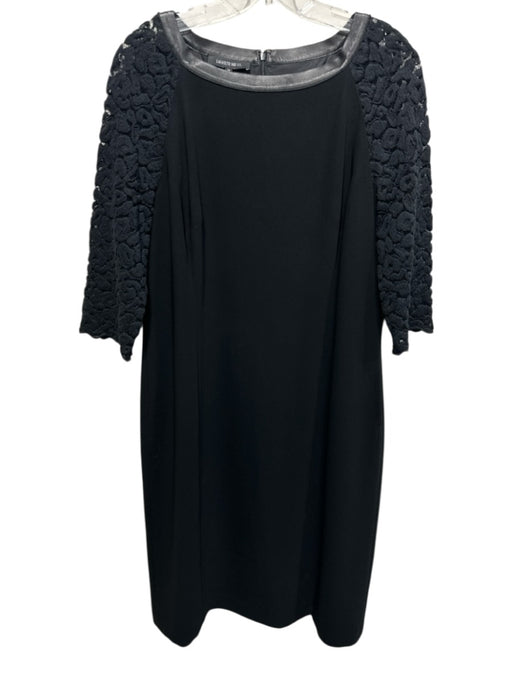 Lafayette 148 Size 14 Black Acetate Blend Crochet Lace 3/4 Sleeve Column Dress Black / 14