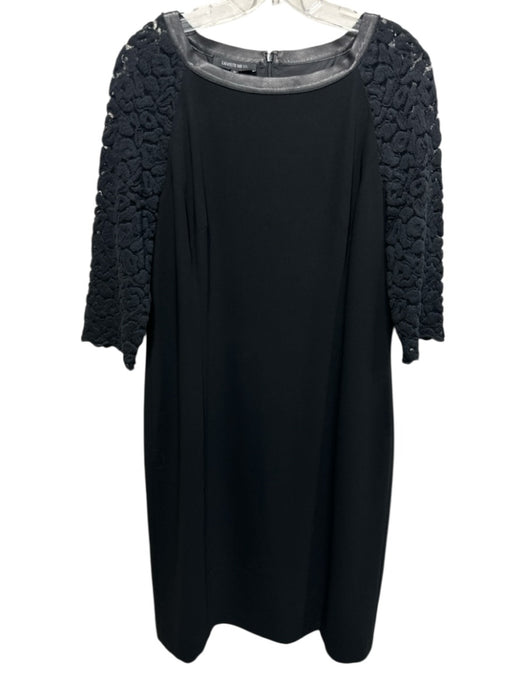 Lafayette 148 Size 14 Black Acetate Blend Crochet Lace 3/4 Sleeve Column Dress Black / 14