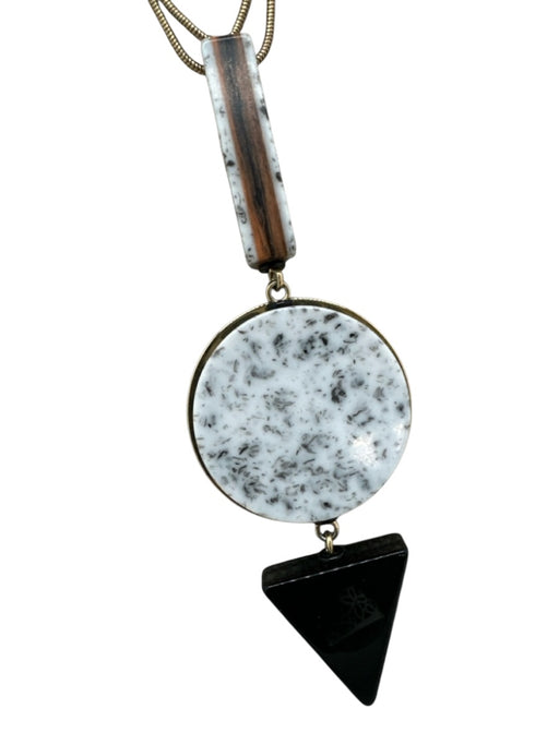 Lafayette 148 Gold Tone, White & Black Metal Chain Resin Geometric Necklace Gold Tone, White & Black
