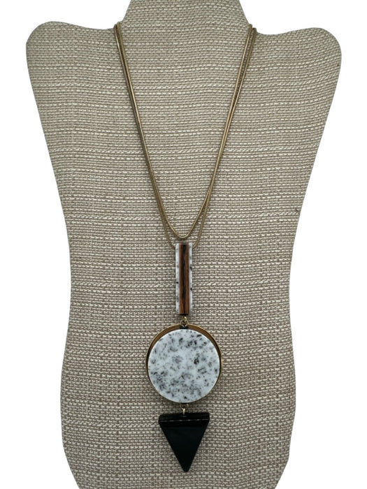 Lafayette 148 Gold Tone, White & Black Metal Chain Resin Geometric Necklace Gold Tone, White & Black