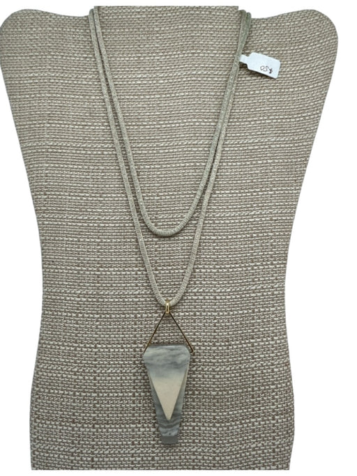 Lafayette 148 Beige & Gray Cord Resin Geometric Pendant Long Necklace Beige & Gray