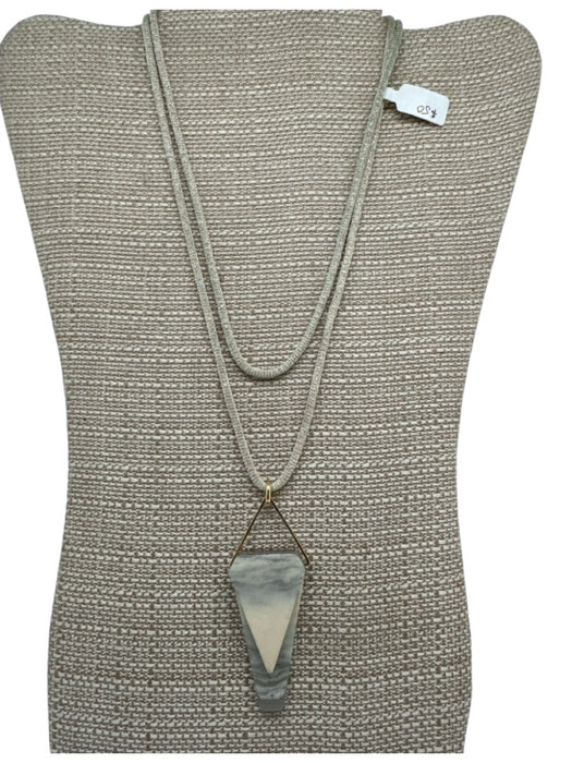 Lafayette 148 Beige & Gray Cord Resin Geometric Pendant Long Necklace Beige & Gray