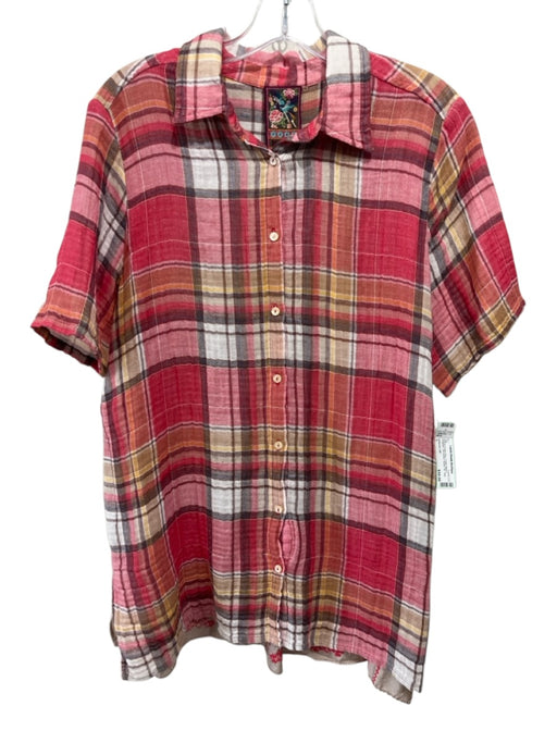 Lafayette 148 Size L Pink & Cream Print Cotton Blend Gingham 3/4 Sleeve Top Pink & Cream Print / L