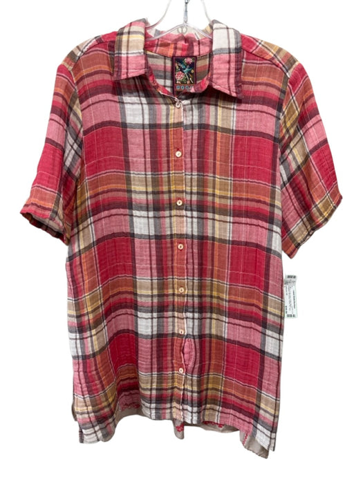 Lafayette 148 Size L Pink & Cream Print Cotton Blend Gingham 3/4 Sleeve Top Pink & Cream Print / L