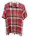 Lafayette 148 Size L Pink & Cream Print Cotton Blend Gingham 3/4 Sleeve Top Pink & Cream Print / L