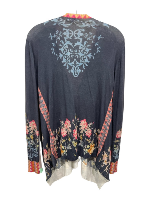 Johnny Was Size XS Slate BLue & Multi Cotton Knit Floral Button Front Cardigan Slate BLue & Multi / XS