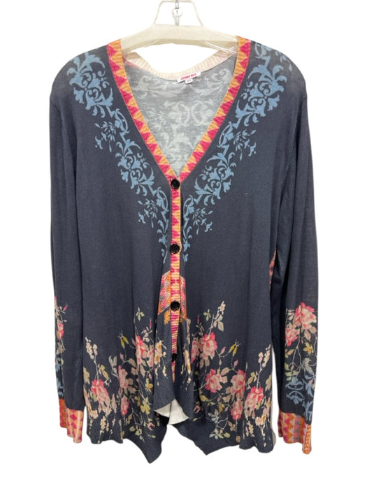 Johnny Was Size XS Slate BLue & Multi Cotton Knit Floral Button Front Cardigan Slate BLue & Multi / XS