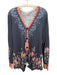 Johnny Was Size XS Slate BLue & Multi Cotton Knit Floral Button Front Cardigan Slate BLue & Multi / XS