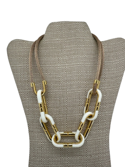 Lafayette 148 Gold Tone & White Metal Chain Detail Lobster Clasp Necklace Gold Tone & White