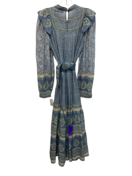 Sea New York Size M Mixed Blues Cotton Long Balloon Sleeve High Neck Dress Mixed Blues / M
