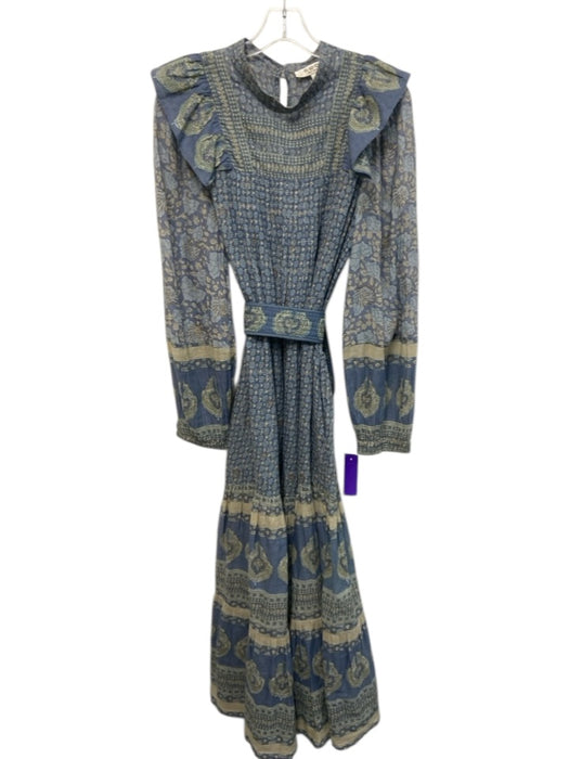 Sea New York Size M Mixed Blues Cotton Long Balloon Sleeve High Neck Dress Mixed Blues / M