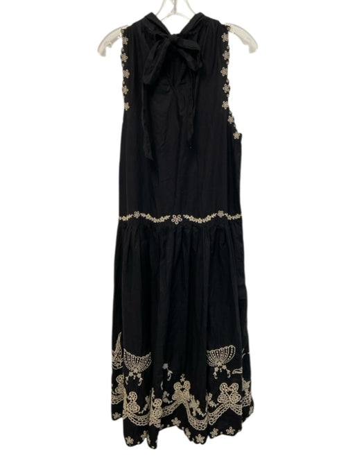 Sea New York Size M Black & Cream Beige Cotton Embroidered Birds Dress Black & Cream Beige / M