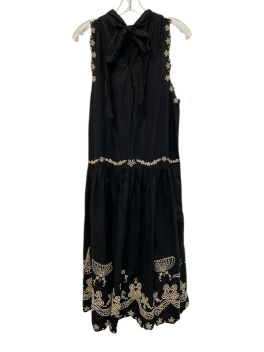 Sea New York Size M Black & Cream Beige Cotton Embroidered Birds Dress Black & Cream Beige / M