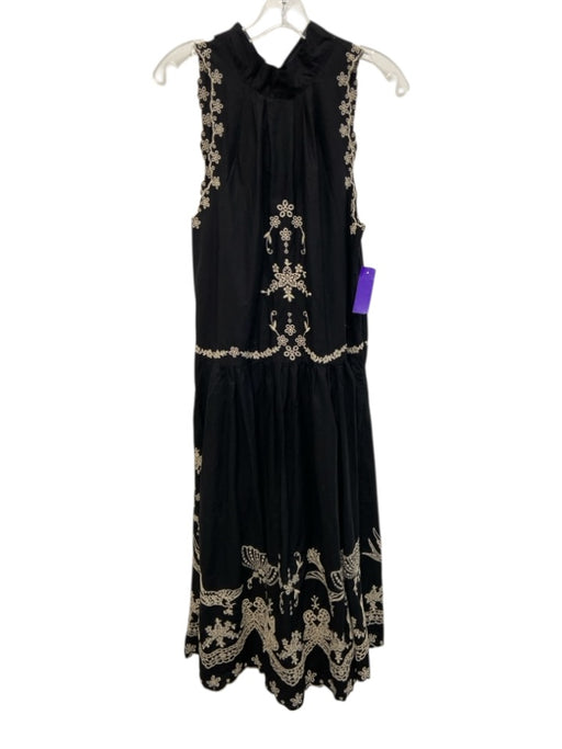 Sea New York Size M Black & Cream Beige Cotton Embroidered Birds Dress Black & Cream Beige / M