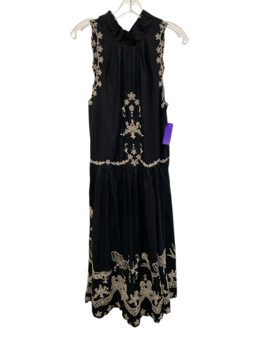 Sea New York Size M Black & Cream Beige Cotton Embroidered Birds Dress Black & Cream Beige / M