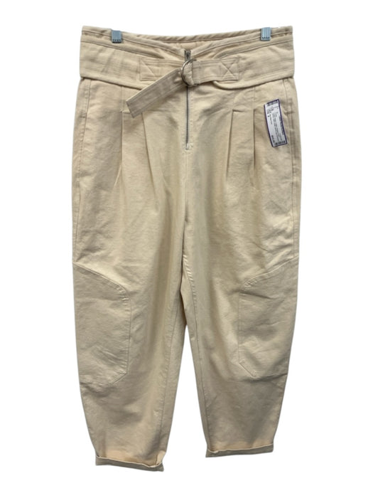 Sea New York Size 8 Cream Beige Cotton Pleated Front Belted Patch Detail Pants Cream Beige / 8
