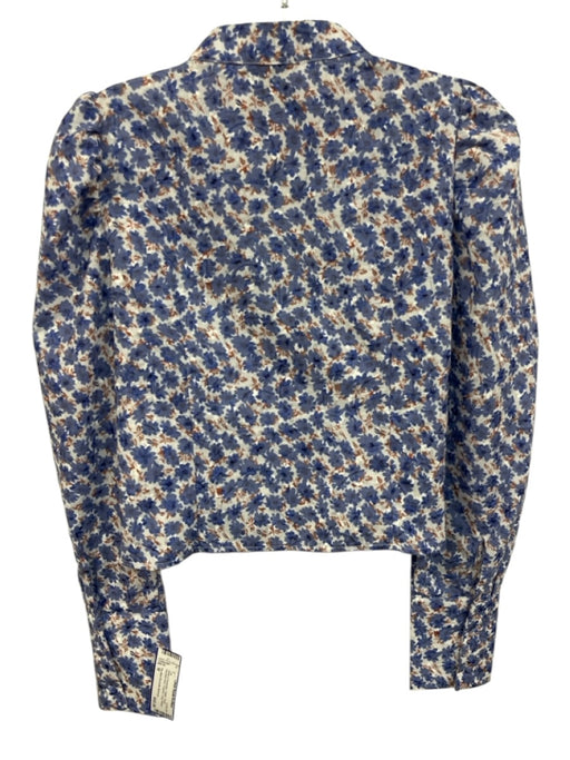 The Shirt Rochelle Behrens Size M White & Periwinkle Cotton Floral Cropped Top White & Periwinkle / M