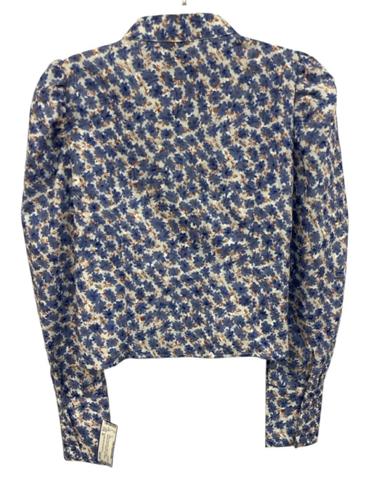 The Shirt Rochelle Behrens Size M White & Periwinkle Cotton Floral Cropped Top White & Periwinkle / M