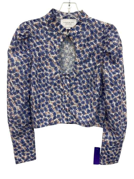 The Shirt Rochelle Behrens Size M White & Periwinkle Cotton Floral Cropped Top White & Periwinkle / M