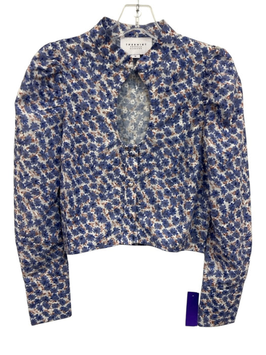 The Shirt Rochelle Behrens Size M White & Periwinkle Cotton Floral Cropped Top White & Periwinkle / M