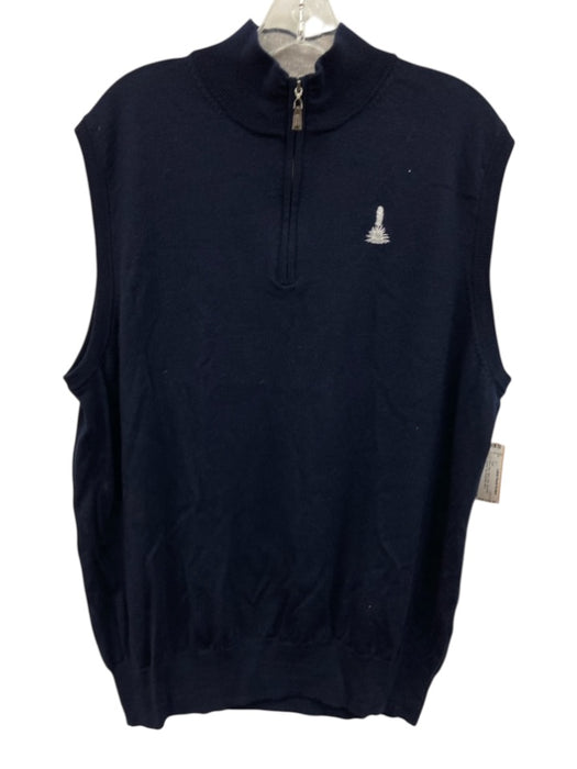 Peter Millar Size XXL Navy Blue Wool Solid Quarter Zip Men's Vest Navy Blue / XXL