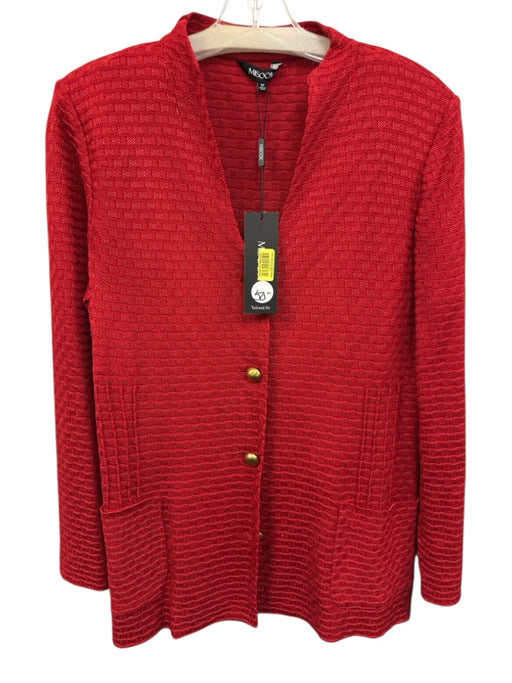 Misook Size M Red Acrylic Blend Knit Checked Gold button Patch Pocket Jacket Red / M