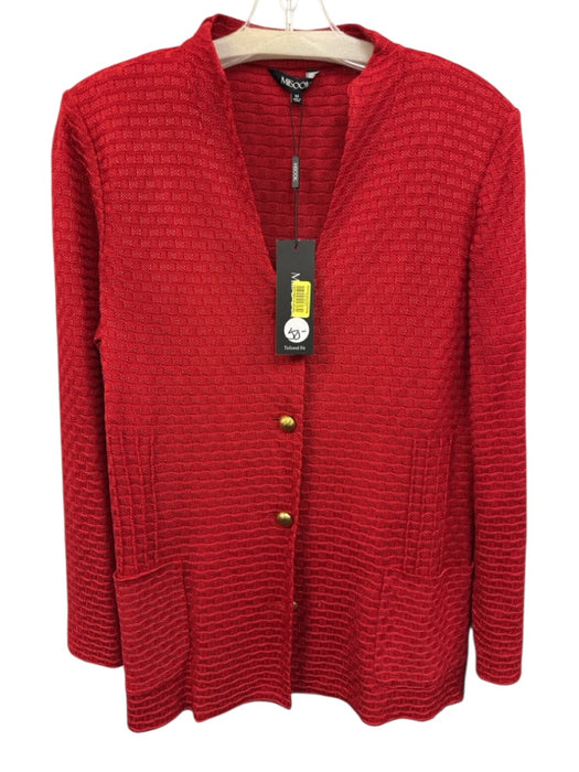 Misook Size M Red Acrylic Blend Knit Checked Gold button Patch Pocket Jacket Red / M