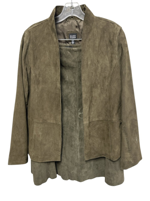 Eileen Fisher Size Medium Olive Green Suede Jacket Paneled Paneled Skirt Set Olive Green / Medium