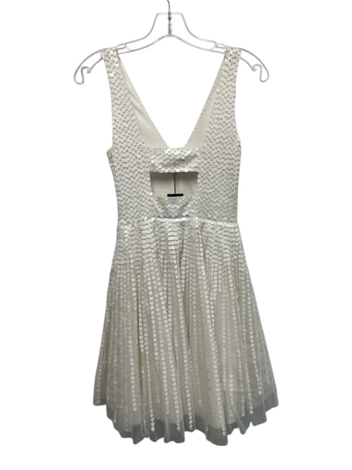 Parker Black Size 0 Ivory Rayon Beaded & Sequined V Neck Mini Cut Out Back Dress Ivory / 0