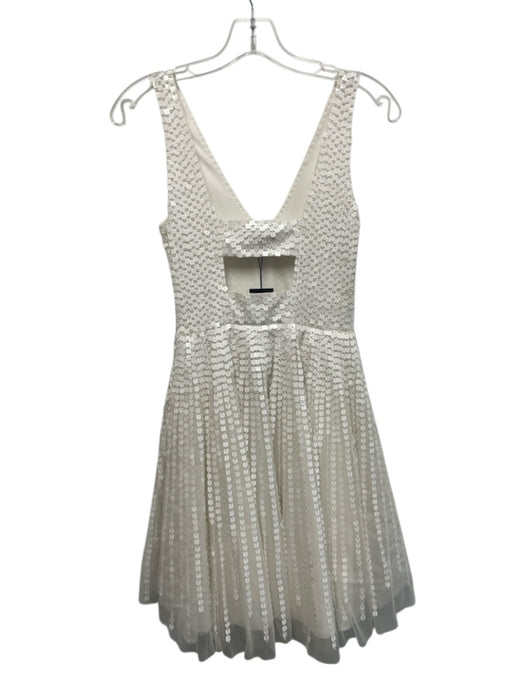 Parker Black Size 0 Ivory Rayon Beaded & Sequined V Neck Mini Cut Out Back Dress Ivory / 0