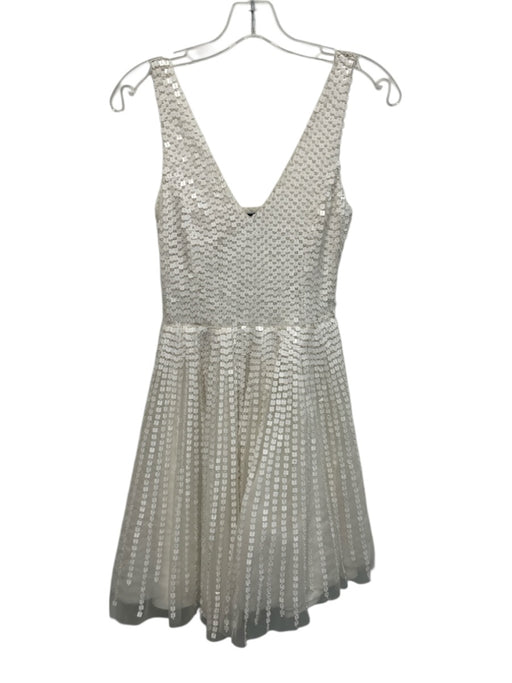 Parker Black Size 0 Ivory Rayon Beaded & Sequined V Neck Mini Cut Out Back Dress Ivory / 0