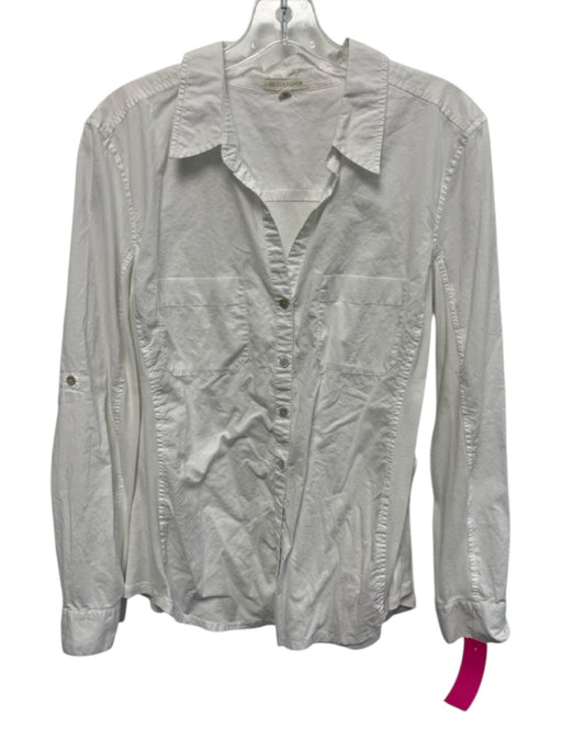 Eileen Fisher Size M White Cotton Button Up Button Front Patch Pocket Top White / M