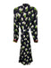 Escada Size 40 Navy Blue, Green & White Silk Abstract Floral Long Sleeve Dress Navy Blue, Green & White / 40