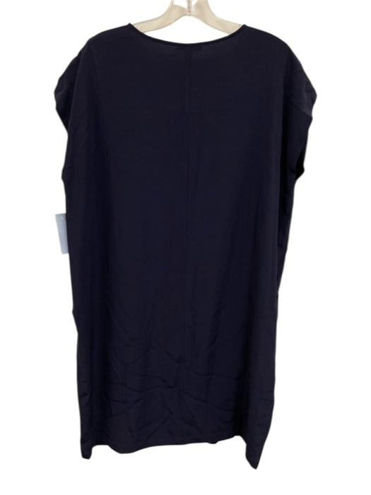 Eileen Fisher Size S Navy Blue Lyocell blend Cap Sleeve V Neck Pocketed Dress Navy Blue / S
