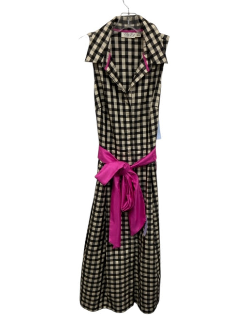 Eliza J Size 8 Cream White, Black & Hot Pink No Fabric Tag Gingham Dress Cream White, Black & Hot Pink / 8