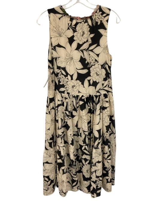 Jade Johnny Was Size L Cream White, Black & Multi Silk Floral Sleeveless Dress Cream White, Black & Multi / L