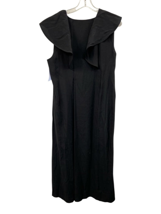 COS Size 10 Black Modal Blend Sleeveless V Neck Ruffle Detail Dress Black / 10