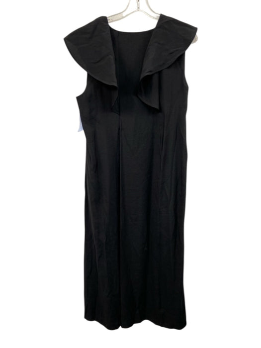 COS Size 10 Black Modal Blend Sleeveless V Neck Ruffle Detail Dress Black / 10
