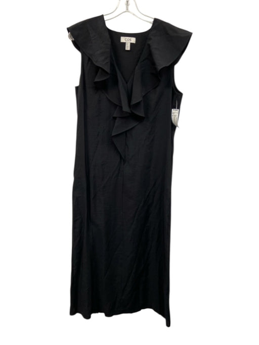 COS Size 10 Black Modal Blend Sleeveless V Neck Ruffle Detail Dress Black / 10