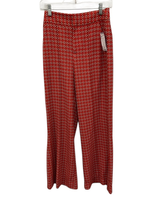 Alice + Olivia Size 0 Red Orange & Pink Polyester Geometric Floral Print Pants Red Orange & Pink / 0